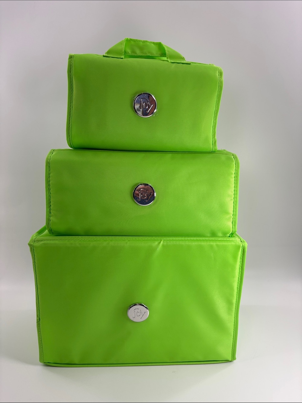 Joy Mangano Bright Lime Green Nesting Cosmetic Bag Set